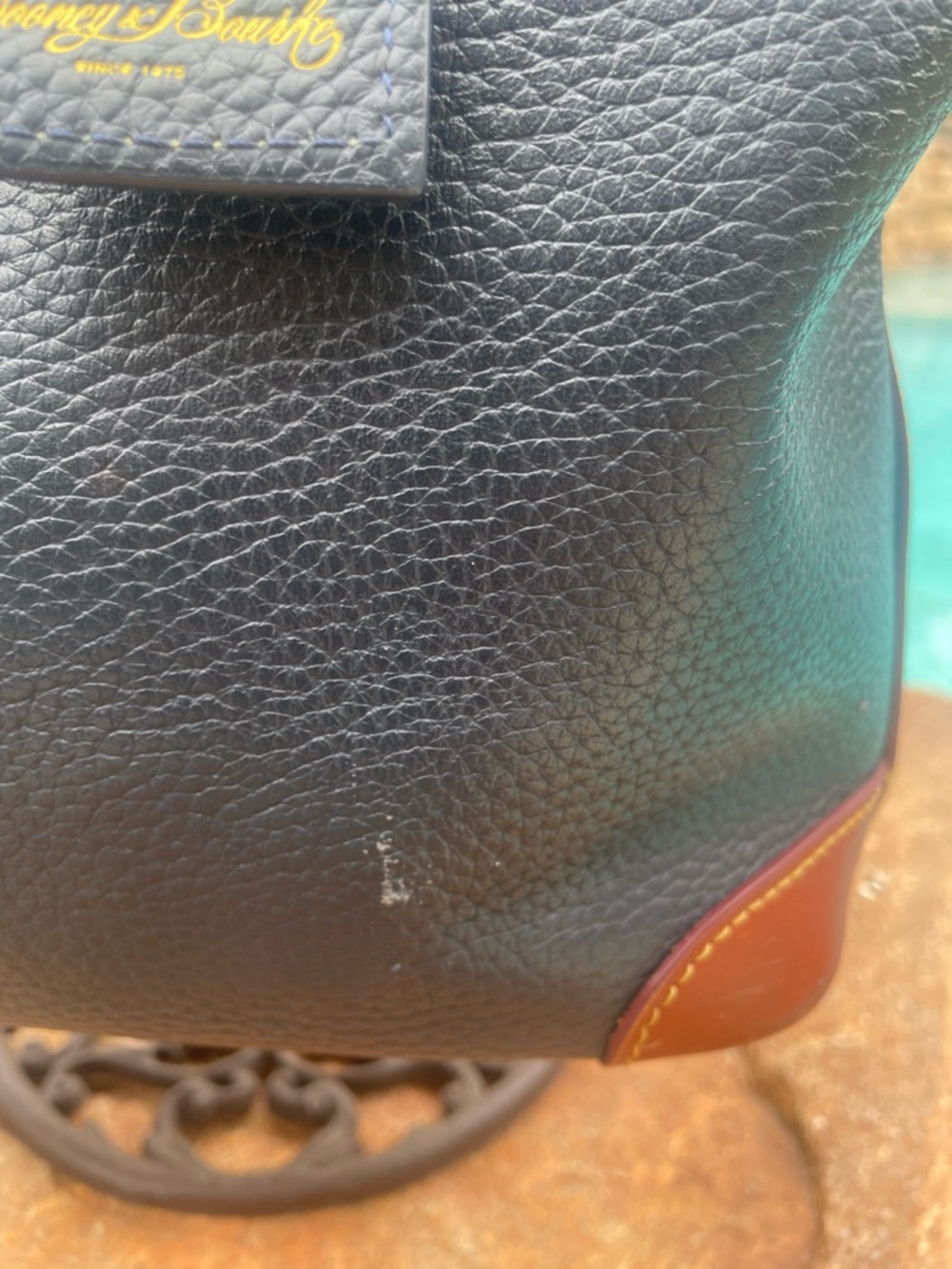 Dooney & Bourke Navy Pebble Grain Leather Tote British Tan Trim and Straps (CSR) - Picture 14 of 15